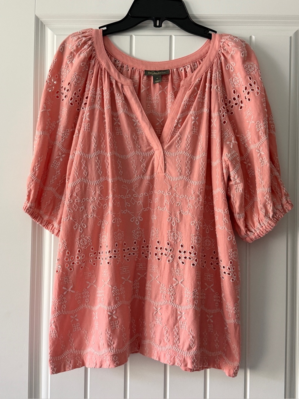Style & Co. Coral Eyelet Peasant Blouse size medium oversized
